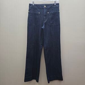 Michael Kors High Rise Wide Leg Trouser Jeans Dark Wash Modern Classic Blue SZ 8